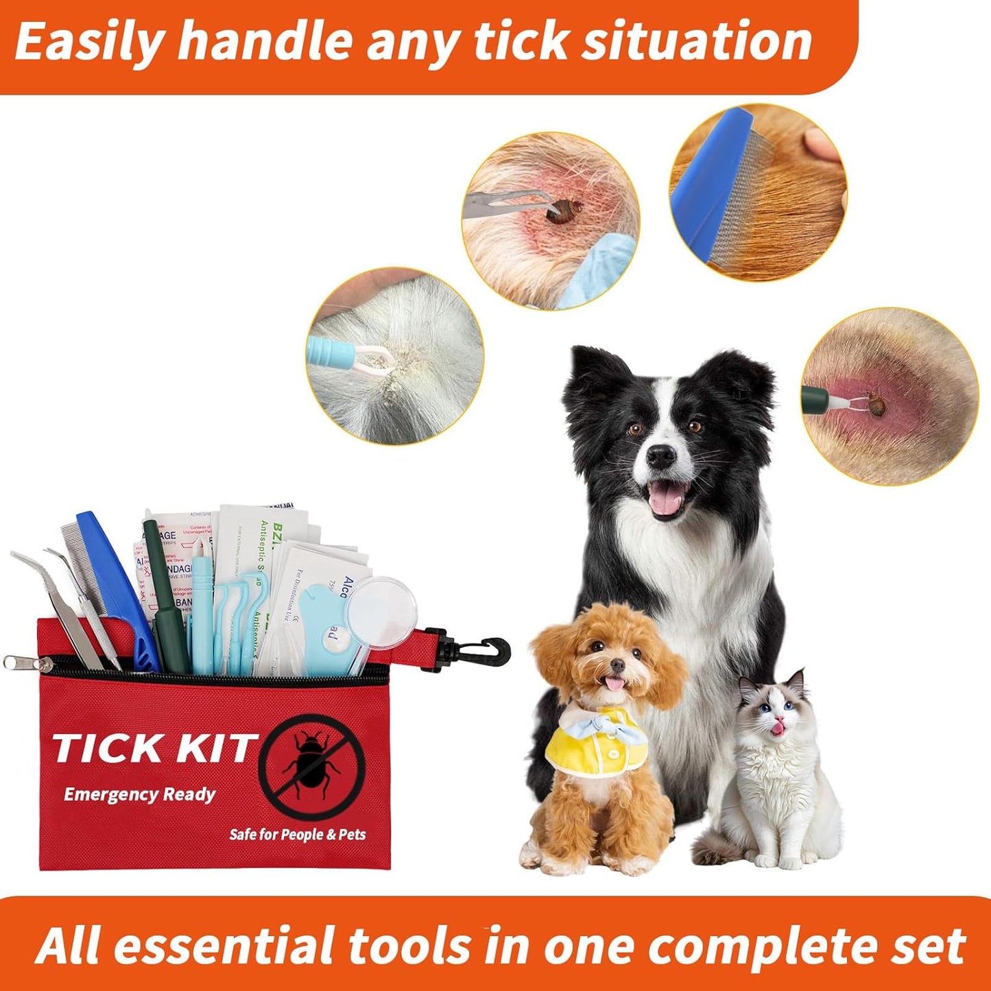 Premium Tick Remover Kit for Dogs and Humans - 54 in 1 Hiking Essentials with First Aid Case, Stainless Steel Tick Remover + Tweezers, Tick Remover Tools for Dogs Cats Pet Tick Comb