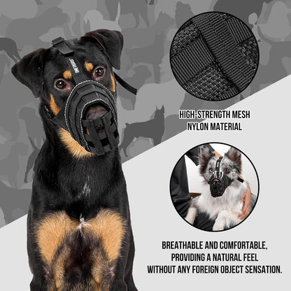 OneTigris Dog Muzzle, Military-Grade Soft Muzzles, Reflective Breathable Adjustable Dog Muzzle for Medium Large Sized Dogs, Prevent Biting Chewing Fighting, Allow Panting Drinking