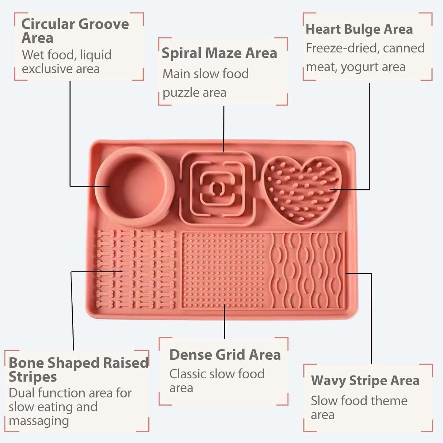 Licking Pad Mats 6 in 1 Reddish Orange for Butter Yogurt Peanut Frozen Food, Dog Slow Feeder Puzzle Bowl, Silicone Anti-Slip Pets Treats Feeding Mat, Collapsible Dog Water Bowl