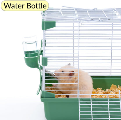 11" Travel Hamster Carrier, Small Animal Cage, Portable Outing Carrier, Temporary Cage, Short Trip, Picnic, with Food Bowl, Water Bottle, Dwarf Syrian Hamster, Gerbil, Green