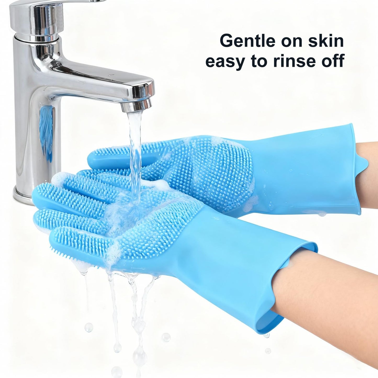 Pet Grooming Gloves, Pet Hair Remover, 2-in-1 Heat Resistant Silicone Gloves with High-Density Teeth, Enhanced Five Finger Design for Bathing, Cleaning Dishes, Cars, Dogs & Cats (Blue)