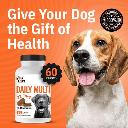 Dog Multivitamin Chewable - LotsOfLove Daily Multi Dog Chews (60 Count) - Dog Multi Vitamin & Supplement Chews for Small, Medium & Large Dogs