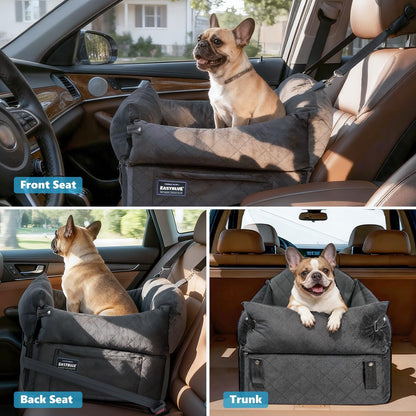 EASTBLUE Dog Car Seat for Small Medium Dogs Up to 35 lbs, 2 Memory Foam Pads Dog Booster Car Seat with Seat Belt, Washable Pet Carseat for Puppy & Cat, Dogs Travel Bed for Cars (Black-Velvet)