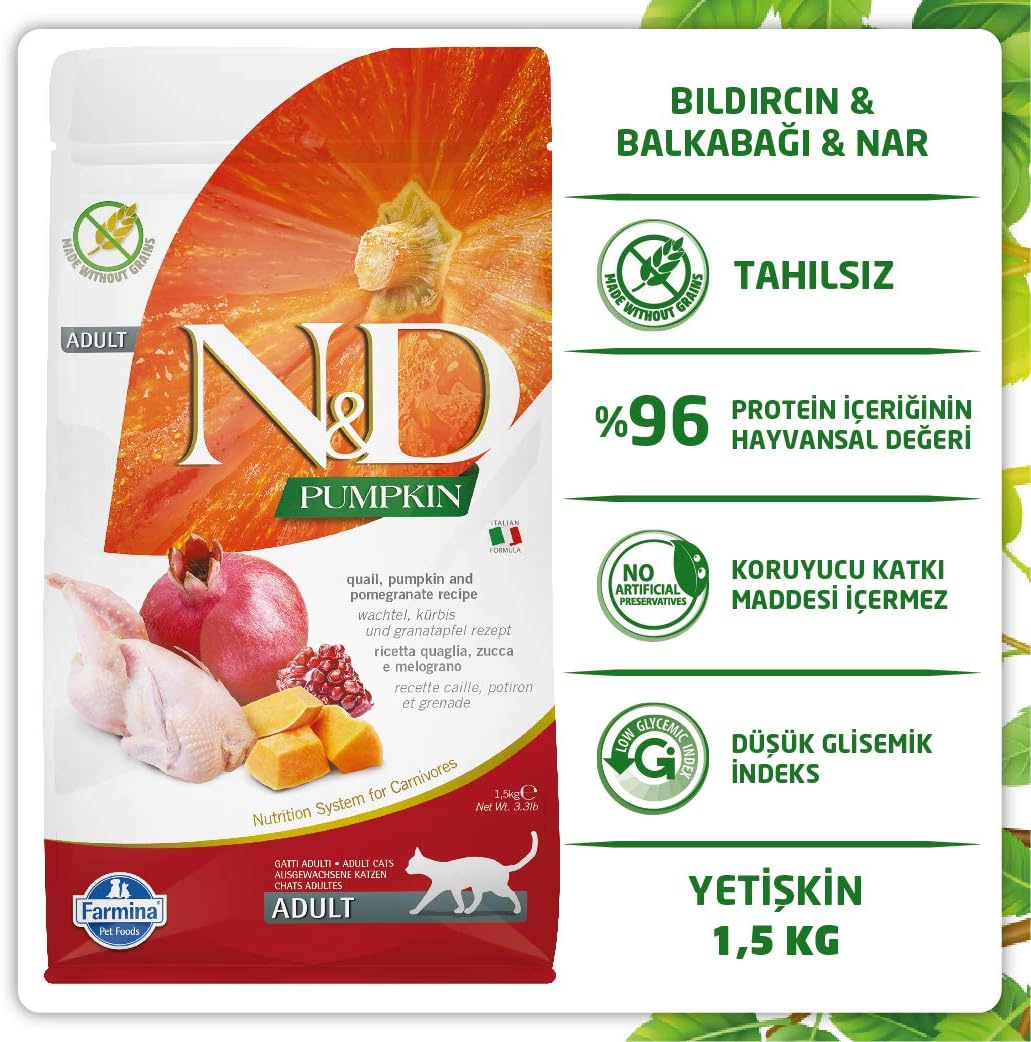 Farmina N&D, Pumpkin Quail Pumpkin and Pomegranate Recipe Adult Dry Cat Food, 3.3lb