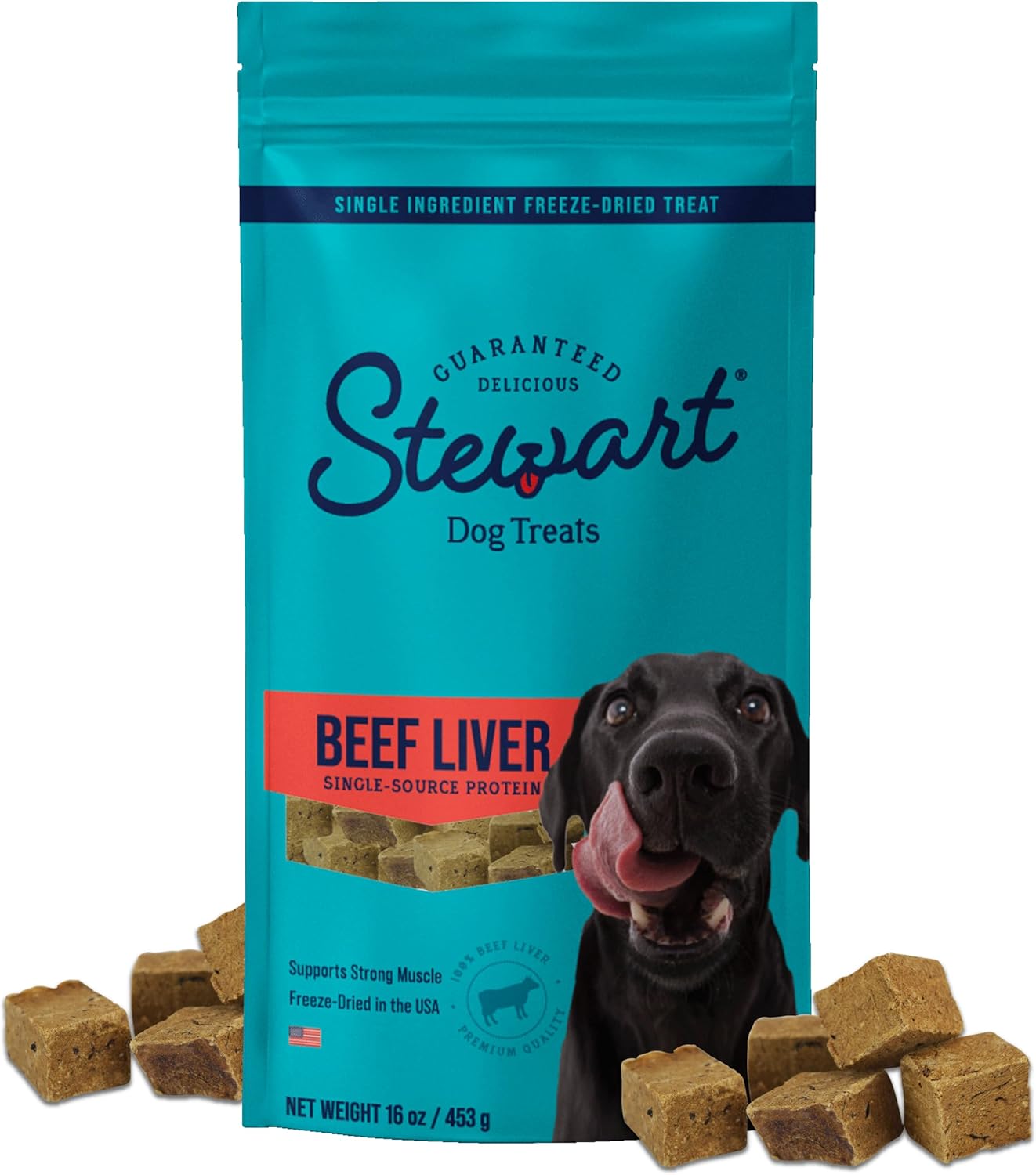Stewart Beef Liver Dog Treats, 16 oz, ~360 Pieces, Freeze Dried Raw, Single Ingredient, 50% Protein Training Treats or Meal Topper in a Value Size Resealable Pouch, Grain Free, Gluten Free