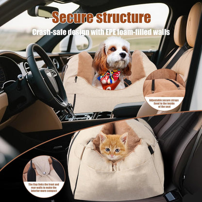 2 in 1 Secure Dog Cat Booster Seat Belt for Car Medium Small Dogs Pelsbarn Bed Safety Beds Cats Carriers Pet Carrier Washable Cover for Back Carseat Puppy Travel Bag Seats Accessories