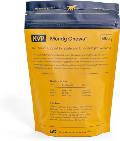 KVP Mendy Chews Multivitamin Treats for Dogs - Joint Support + Muscle Recovery - Recovery and Wellness Chew - Chicken Flavor - 60 Count