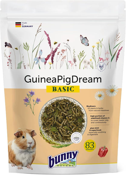 Bunny Nature Guinea Pig Food Pellets GuineaPigDream Basic, 63 Herbs, Stabilized Vitamin C, High Fiber, Grain Free, Mint & Superfoods, Digestive Health - 1.3 lbs