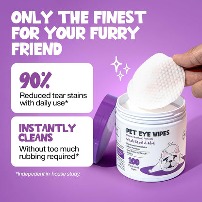 Dog Eye Wipes 100 Counts - Dog Tear Stain Remover for Dogs - Hypoallergenic Pet Eye Cleaner Wipes for Dogs & Cats