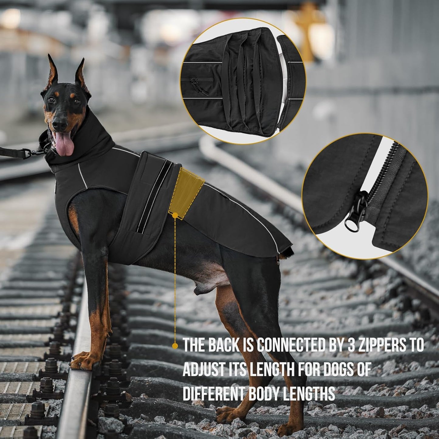 OneTigris Dog Coat Waterproof Dog Jacket with Adjustable Buckle Hook & Loop Windproof Cold Weather Coats for Small Medium Large Dogs (Black, X-Large)