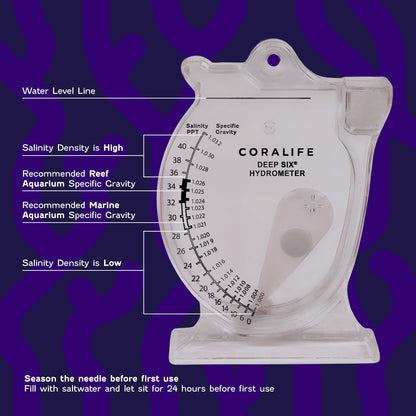 Coralife Aquarium Fish Tank Deep Six Hydrometer For Measuring Water Salinity PPT and Specific Gravity