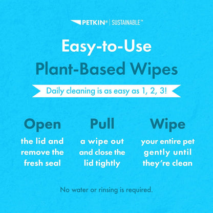 Petkin Plant-Based PetWipes, 100 Wipes, 4 Pack - Biobased, Sustainable, Big & Thick Pet Wipes for Dogs & Cats - for Face, Paws, Ears, Body & Eye Area - Consciously Cleans & Conditions - Vanilla