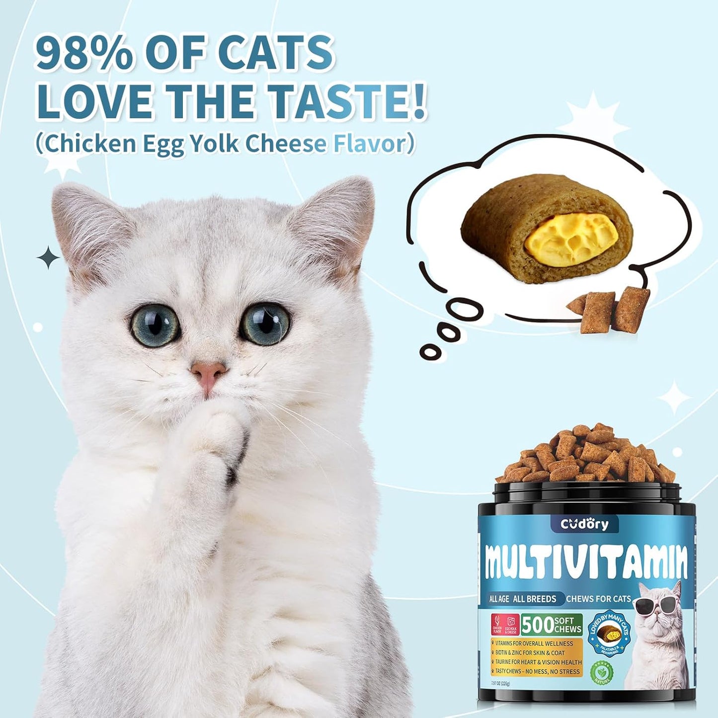 Cat Multivitamin, Crunchy & Creamy Cheese Chew Natural Antibiotics for Cats, Cat Antibiotics Nutritional