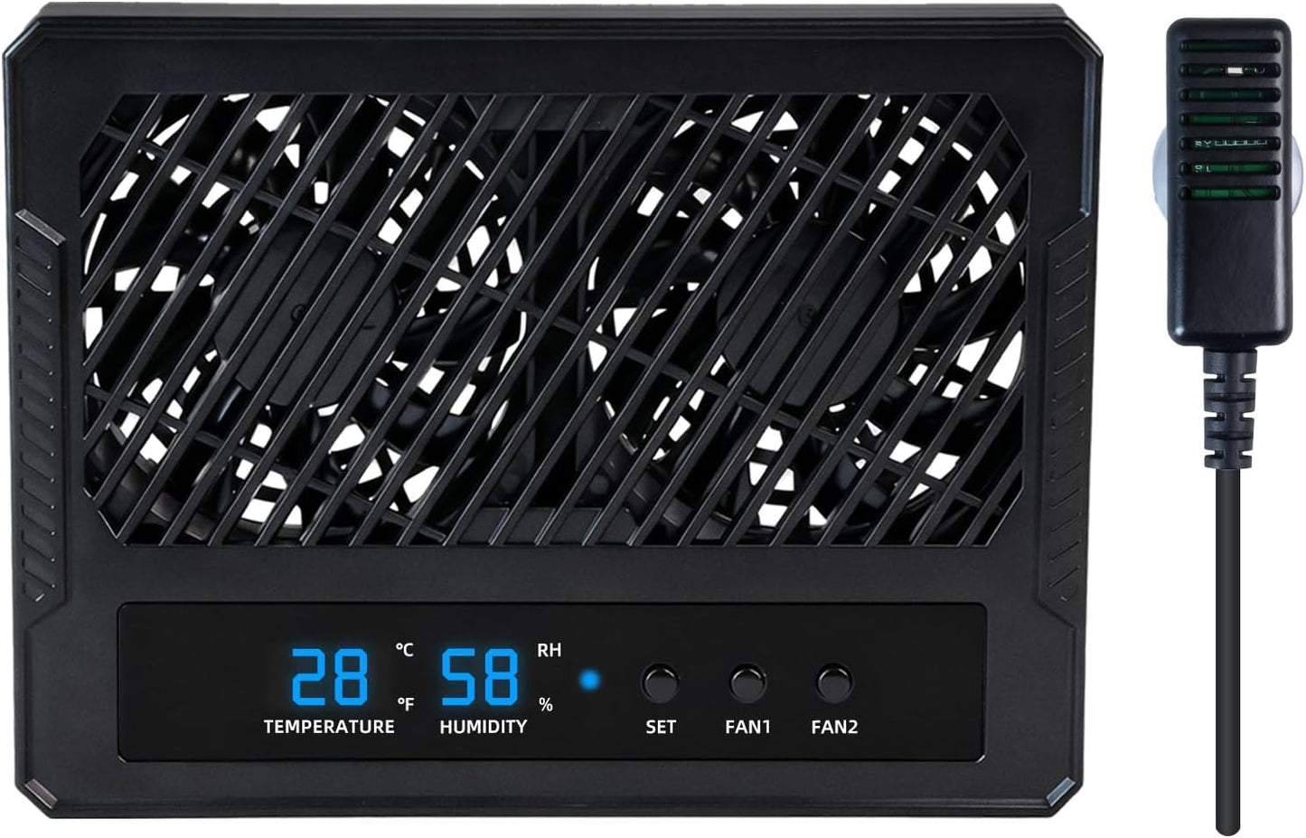 Reptile Dual-Head Temperature & Humidity Fan – Quiet Automatic Climate Control with Digital Display for Terrariums, Reptiles & Amphibians