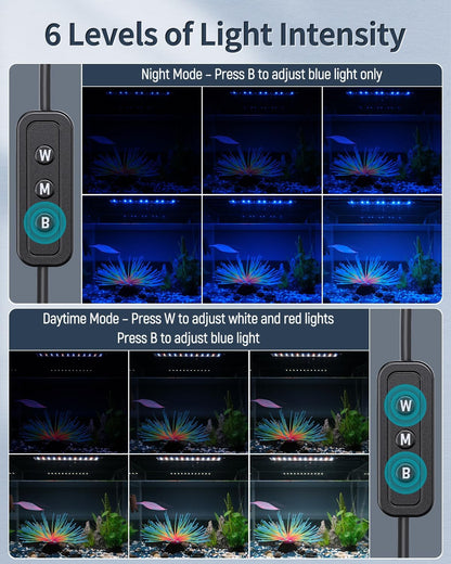 Pawfly 11W Aquarium LED Light for 12 to 18 Inch Fish Tanks Extendable Fish Tank Light with Full Spectrum Brilliant White Blue Red Lights with Daytime & Night Modes and Adjustable Brightness