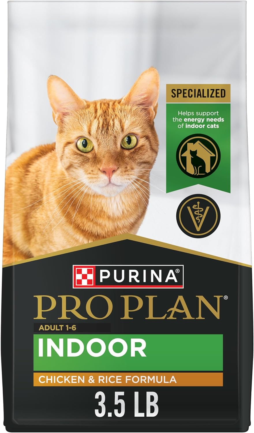 Purina Pro Plan Adult Indoor Chicken and Rice Formula High Protein Cat Food 3.5 Pound (Pack of 1)