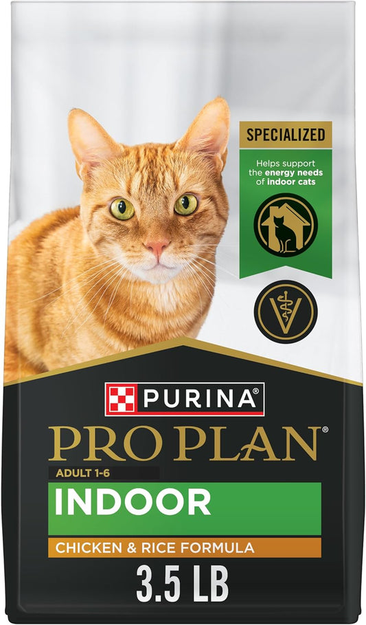 Purina Pro Plan Adult Indoor Chicken and Rice Formula High Protein Cat Food 3.5 Pound (Pack of 1)
