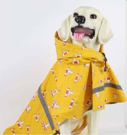 HAPEE Dog Raincoats with Reflective Strip Hoodie,Poncho Jacket for Large Dogs (E5-Yellow River, 16A (Back Length 16"))