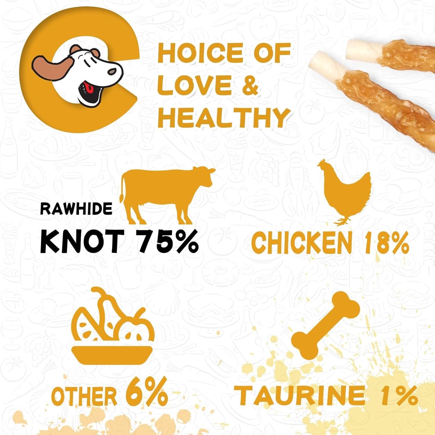 PAWUP Dog Treats Chicken Wrapped Rawhide Sticks Long Lasting Dog Chews, Natural Snacks for Medium Large Dogs w/Taurine,12.5 oz (25-30 Count)