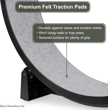 One Fast Cat - Cat Exercise Wheel - Gen. 7 - Safe 48" Diameter - Made in The USA - Black Wheel with Gray Felt Traction Pads and Solid Black Inline Wheels