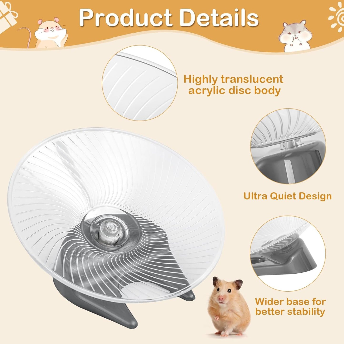 Silent Hamster Exercise Wheels - Quiet Spinner Hamster Running Wheels with Adjustable Stand for Gerbils Mice Or Other Small Animals,Medium