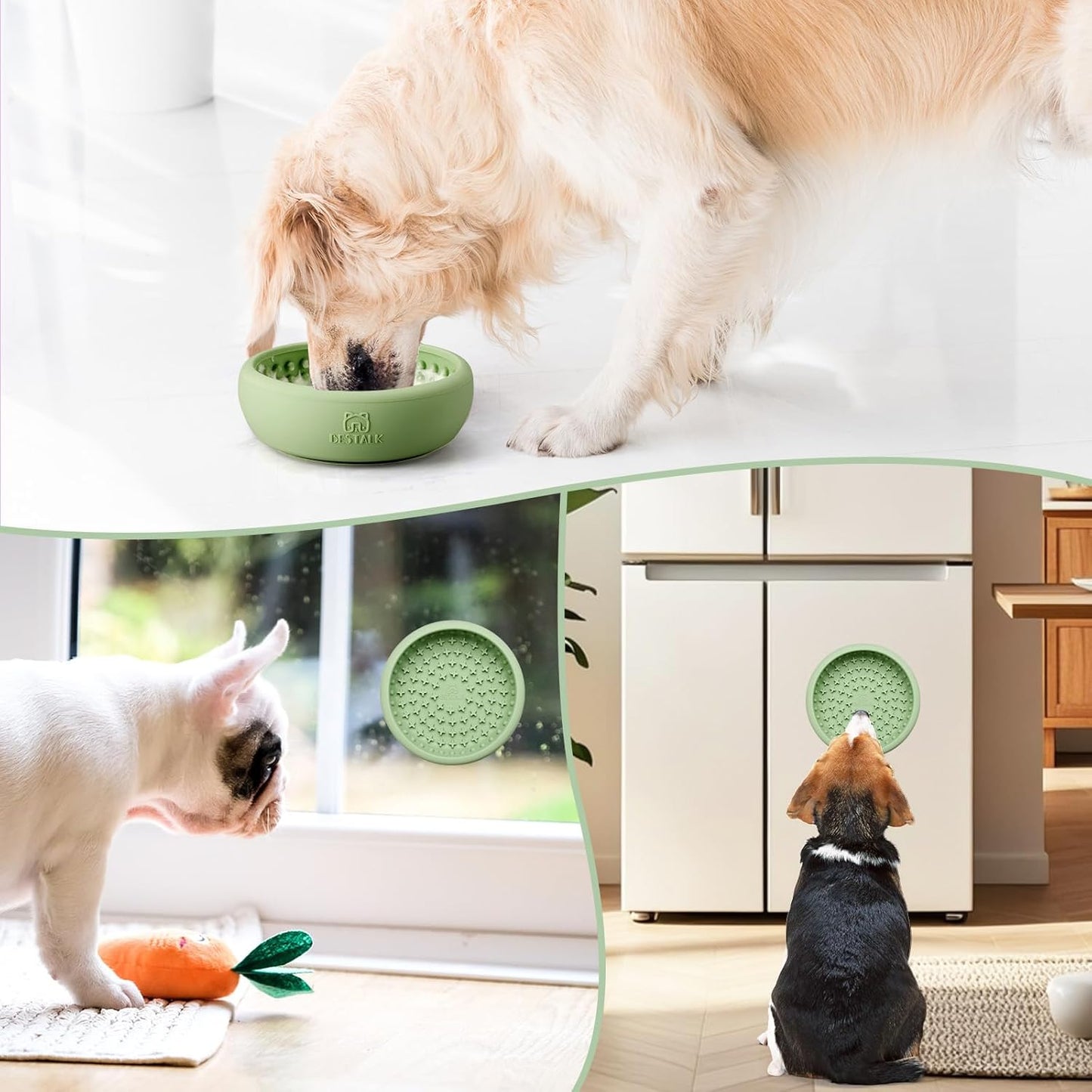 Dog Lick Bowl, Bestalk Anxiety Relief Lick Mat for Dogs, Non-Slip Freeze Licking Bowl Enrichment Puzzle Feeder for Distraction, BPA Free Silicone, Dishwasher Safe (Green,S)