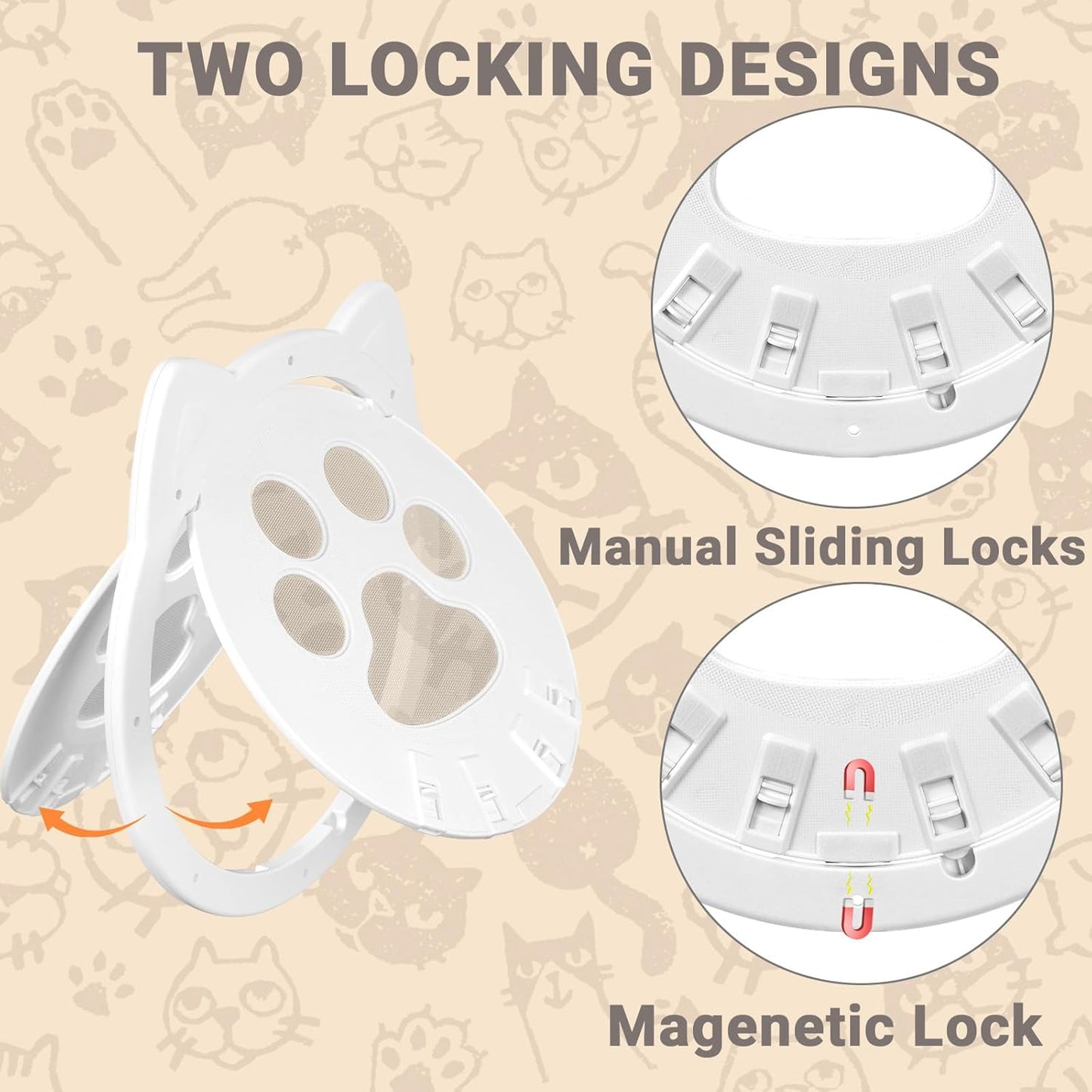 Cat Door for Screen Door, Inside Door 9x9x0.4 inch, Magnetic Flap Screen & Manually Locked Two Function Design, Anti-Mosquito Window Screen cat Door (White)