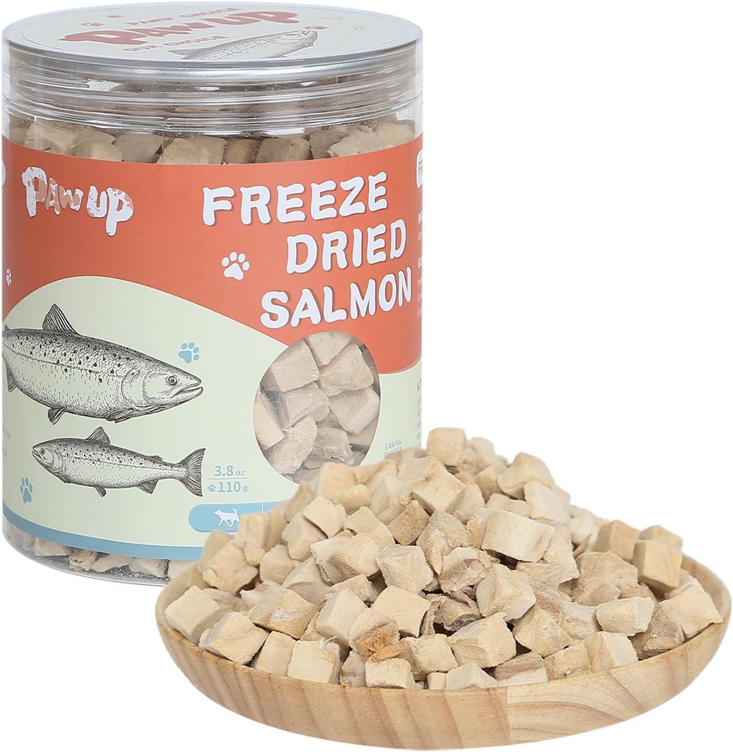 PAWUP Freeze Dried Salmon Dog Treats, Single Ingredient Raw Dog Food Toppers, Healthy Training Treats for Dogs,3.8 oz