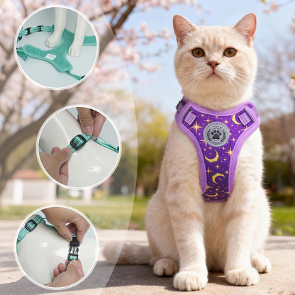 BEAUTYZOO Cat Harness, Escape Proof Cat Leash and Harness Set for Walking, Soft Breathable Vest Harness with Neck Adjustable, Reflective Easy-Control Kitten Harness for Cats (Star Design),Purple S