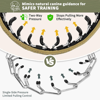 Mayerzon Martingale No Pull Collar for Medium Large Dogs German Shepherd Doberman Pitbull, Patented Anti Pull Correction Dog Collar for Walking Training, Reflective, Adjustable, Hidden(M, Khaki)