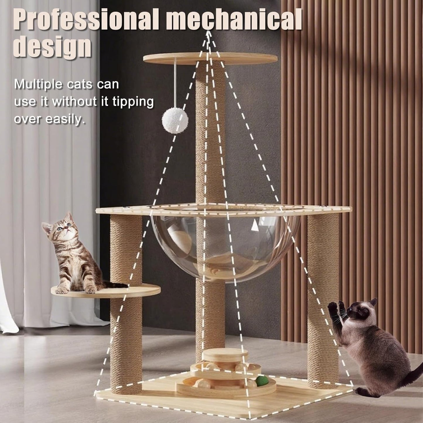 Indoor Cat & Kittens Multi-Level Climbing Activity Tower with Scratching Posts, Selected Wood and Sisal，Cat Tree Large (24.7inH) -cat House Beige