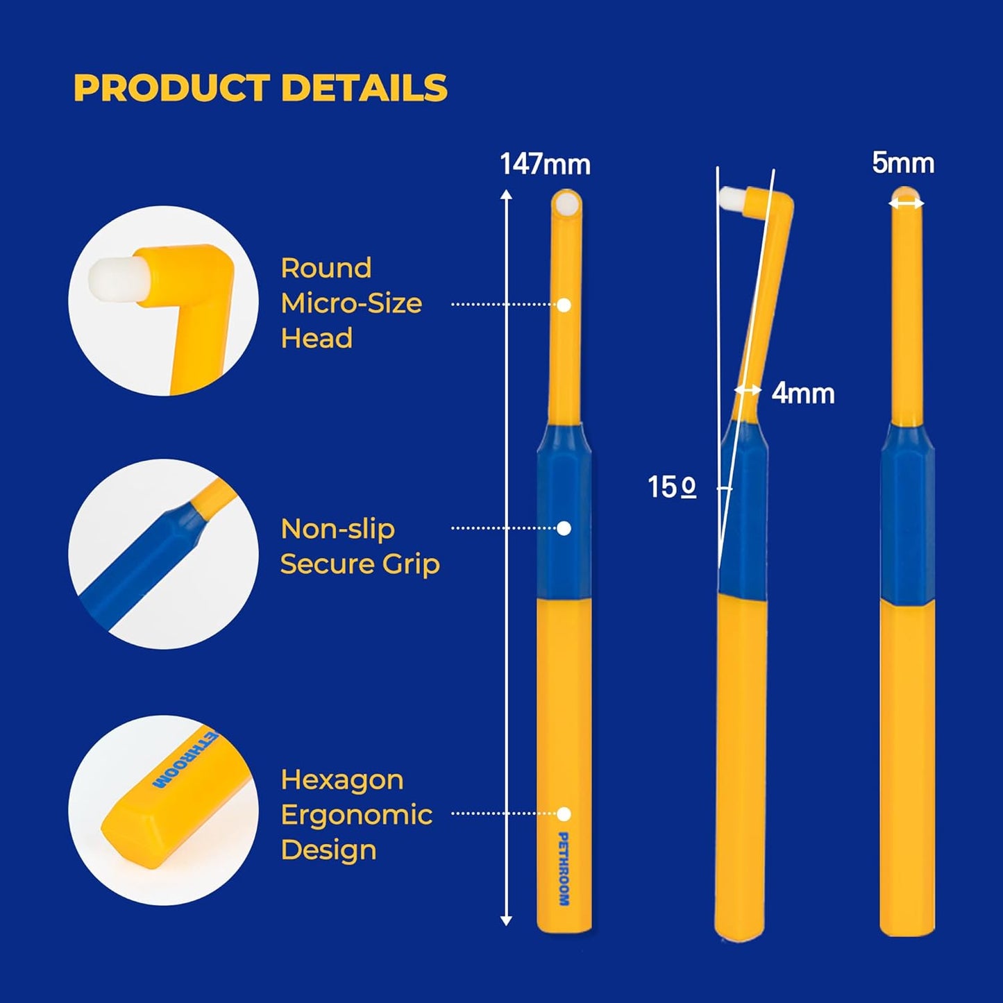 PETHROOM] Pet Toothbrush for Cats and Dogs | Round Shaped Head with Ultra Soft Bristle for Deep Cleaning Dental Care, Kitten and Small Dogs, Tartar Plaque Removal (Deep Point)