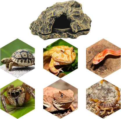 Reptile Shelter - Fake Rock Resin Terrarium, Aquarium Caves | Landscape Basking Suitable Gecko Lizard Tortoise Snake Amphibian Fish Habitat Decoration L