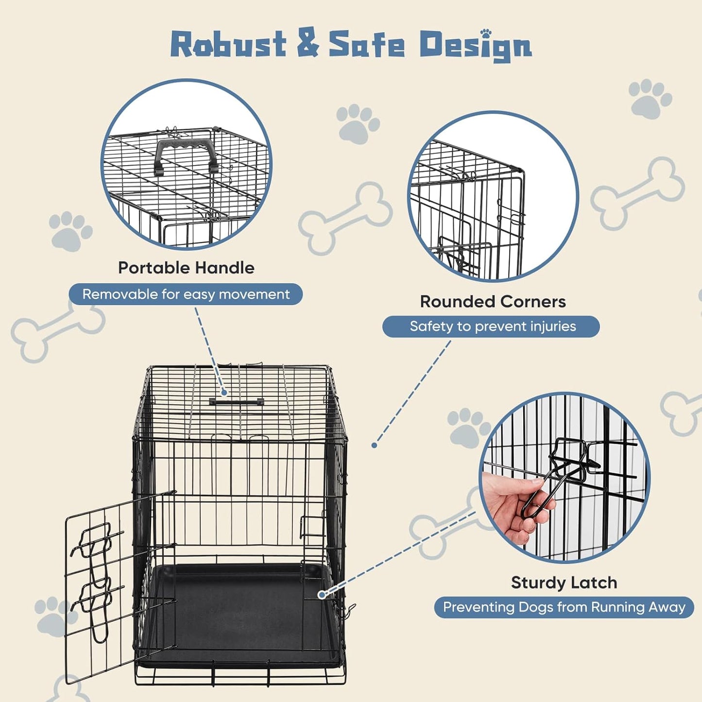 DUMOS Dog Crate, 30 Inch Medium Single Door Dog Cage with Plastic Leak-Proof Pan Tray, Folding Metal Wire Pet Kennel for Indoor, Outdoor, Travel