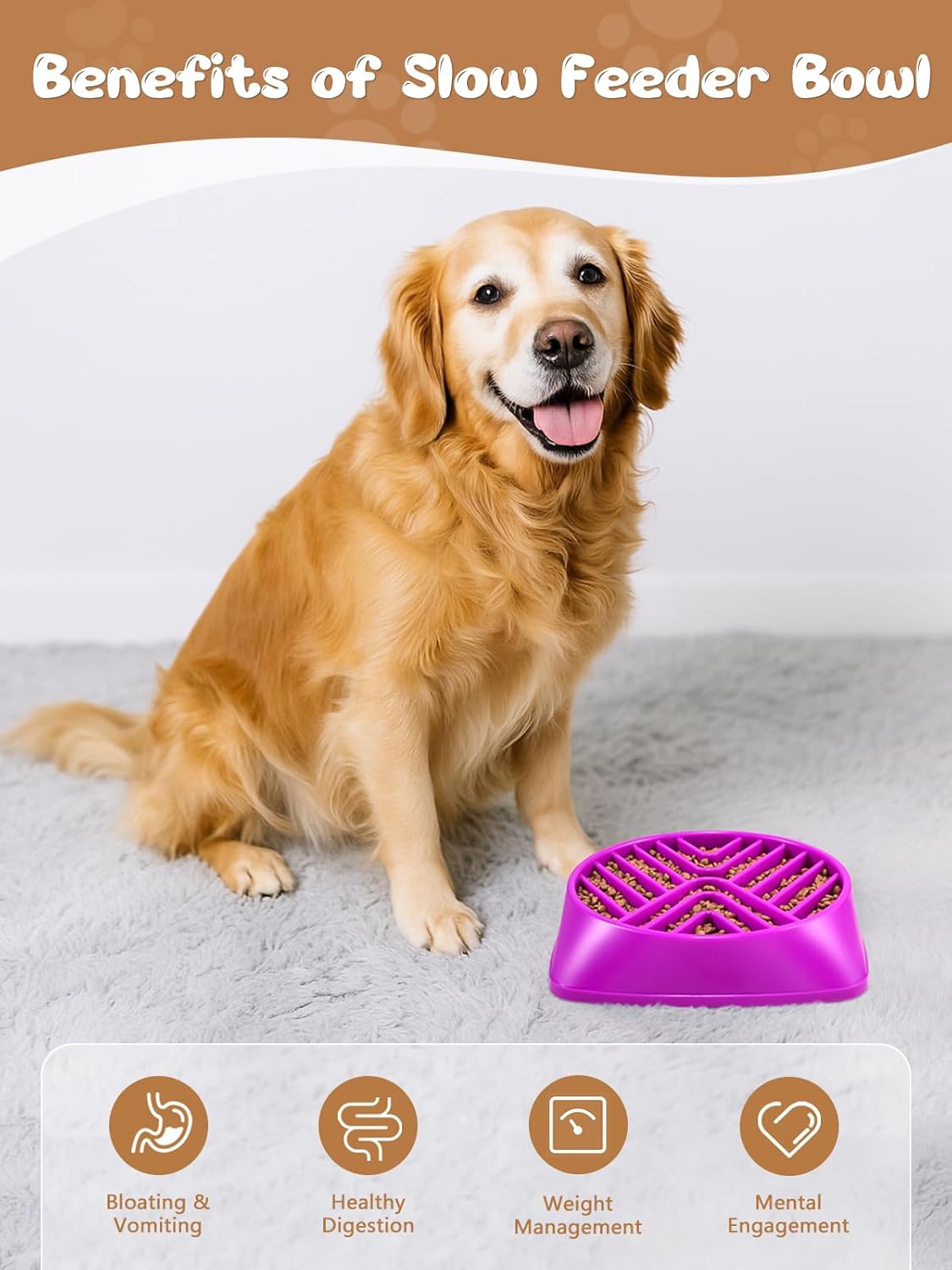 KASBAH Slow Feeder Dog Bowls Large Breed, Holds 5 Cups Wet or Dry Food for Large and Medium Dogs,Puzzle Maze for Fast Eaters,Square Base,Non-Slip, Made Without BPA,Helps Prevent Bloat & Aid Digestion