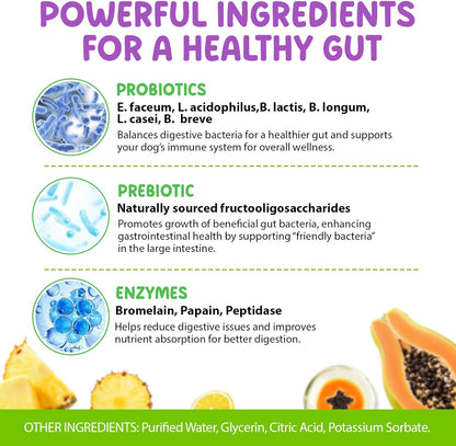 Dogs Probiotic Prebiotic & Enzyme 3-in-1 Liquid Drops, Maintain Gut Immunity Supports Digestive Health, Pre and Probiotics Supplement for Dogs (2 fl.oz /60 mL)