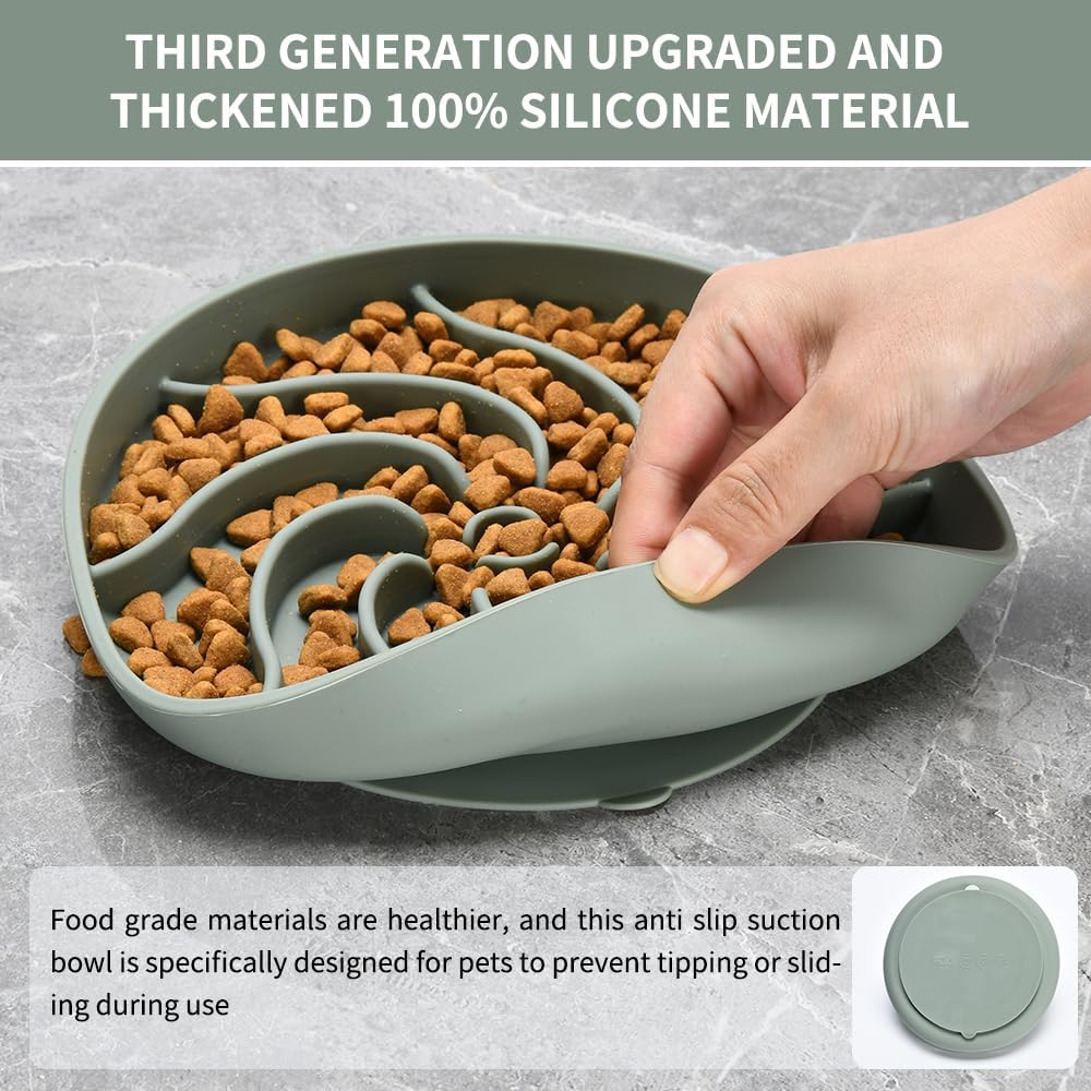 Silicone Slow Feeder Dog Bowls,Puzzle Dog Feeding Bowls with Suction Cups,Healthy Eating,Slow Feeding Anti Slip Design for Small and Medium-Sized Dogs, Dishwasher and Microwave Safe (Grey Green)
