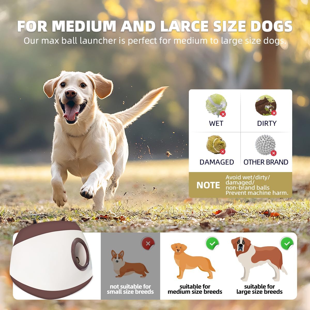 AutoDog Ball Launcher - Large Silent Dog Ball Thrower with Remote Control, 3 Adjustable Distances (40t/60ft/80ft), Rechargable,Includes 6 Durable 2.5" Balls for Medium/Large Dogs (Blue -, Large)