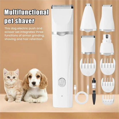 Pet Nail Grinder Dog Hair Clippers Grooming Kit，with Nail Grinder，4 in 1，Electric Trimmer，USB Rechargeable，Pet Paw Shaver(Color1)
