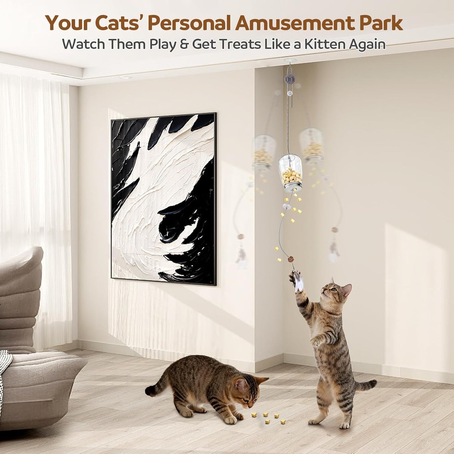 2-in-1 Cat Toy Interactive Feather Toy Door Hanging Kitty String Treat Toy Retractable Doorway Kitten Self Play Teaser Wand Toy Enrichment Accessories for Bored Indoor Kitten Adult Cat