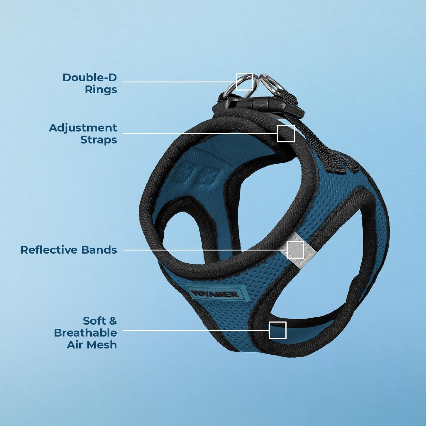 Best Pet Supplies Voyager Step-in Air Harness - All Weather Mesh, Reflective, No Pull Harness for Dogs, Cats - Secure with Hook & Loop Fastener, Buckle, Double D-Rings - Blue/Black Trim, XS