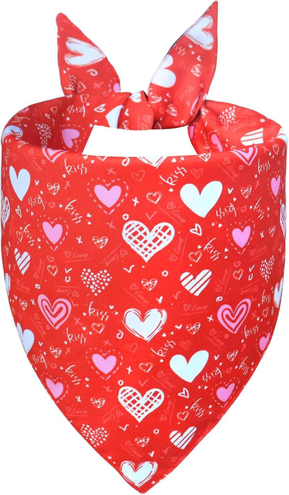 Valentine’s Day Dog Bandana - Reversible Black Red Hearts Candy Print Scarf for Medium to Large Dogs, Cute Costume Accessory for Valentine Gift