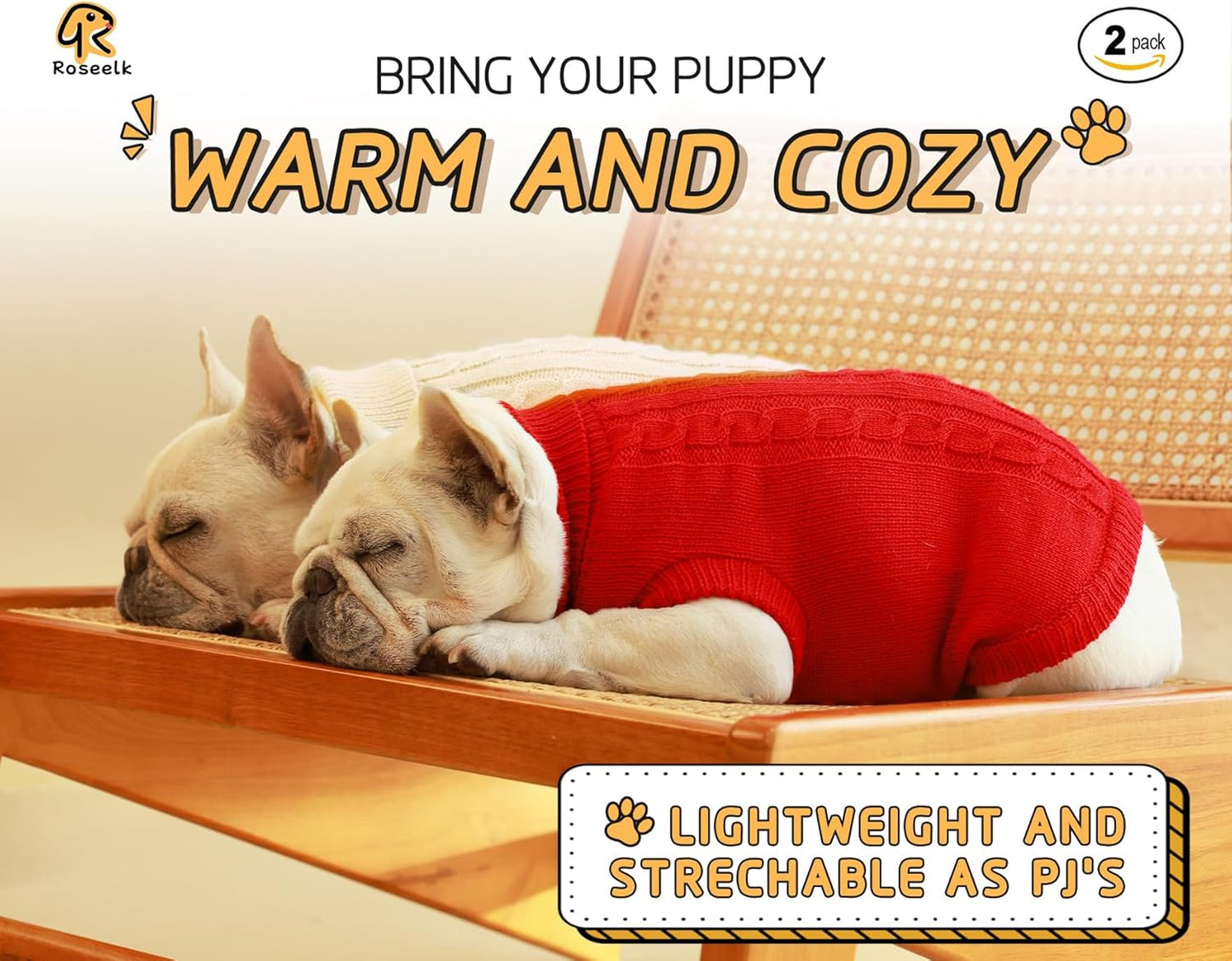 2 Pack Dog Sweaters for Small Dogs - Puppy Medium Warm Clothes in Winter, Turtleneck Pullover Design for Boy Girl Pet, Doggie, Cat, Kitten Chihuahua Bulldog Pug Beagles (S, Red, Beige)