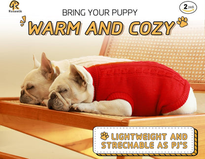 2 Pack Dog Sweaters for Small Dogs - Puppy Medium Warm Clothes in Winter, Turtleneck Pullover Design for Boy Girl Pet, Doggie, Cat, Kitten Chihuahua Bulldog Pug Beagles (S, Red, Beige)