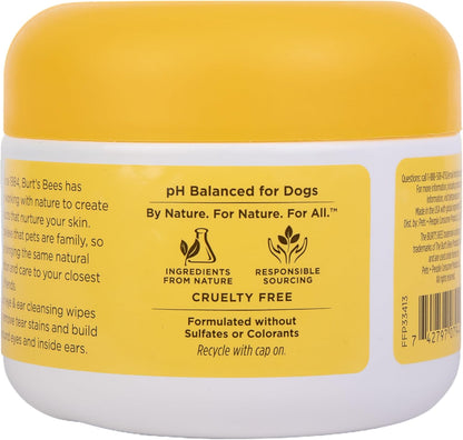 Burt's Bees for Pets Eye & Ear Cleansing Wipes for Dogs, Fragrance-Free, 98% Natural Origin Formulas, Gentle Spot Cleaning Sheets for Dog Eyes and Ears, 100 Count
