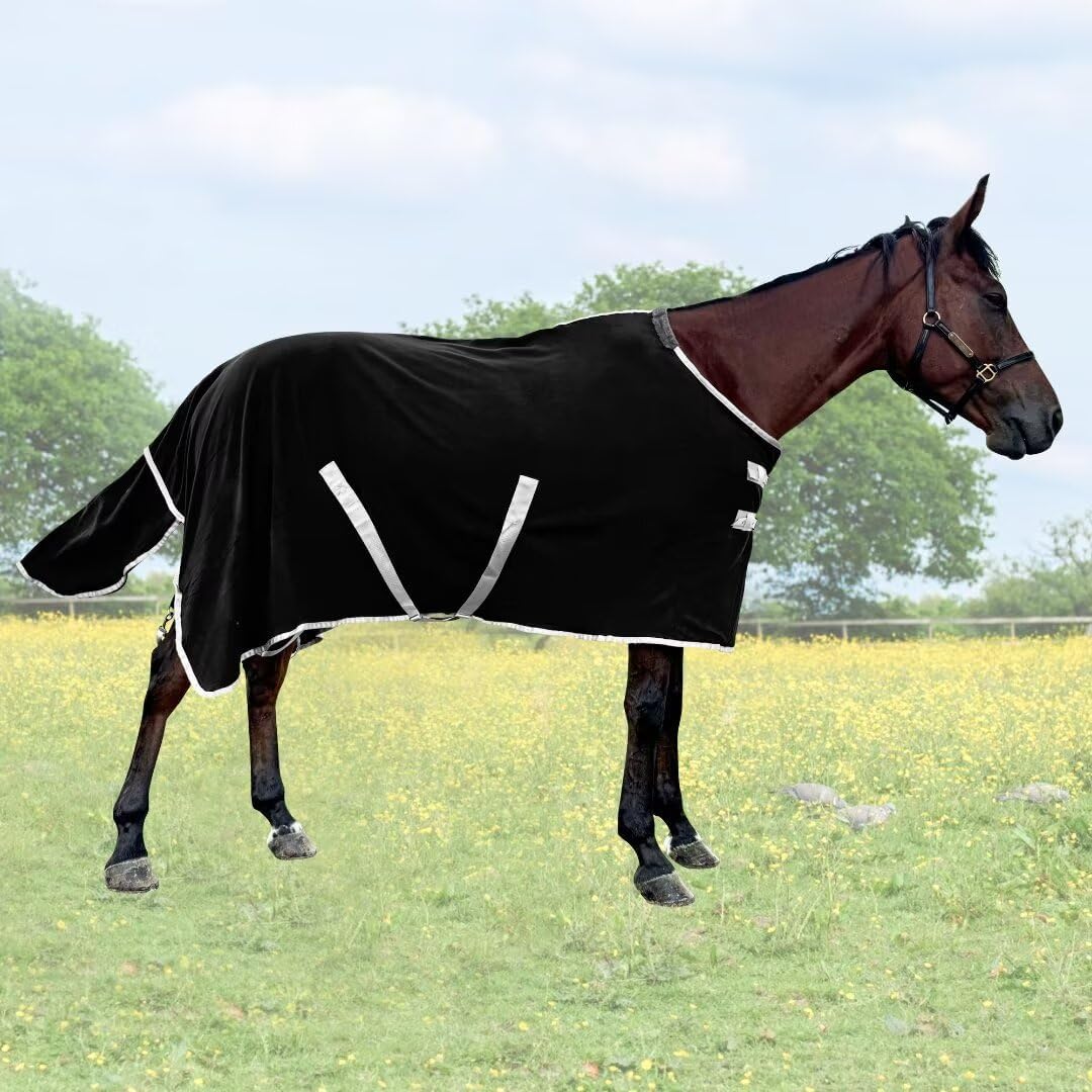 Polar Fleece Horse Blanket, Soft Horse Cooler,Multi-Function Horse Sheet (Black, US 72IN(EU 135CM))