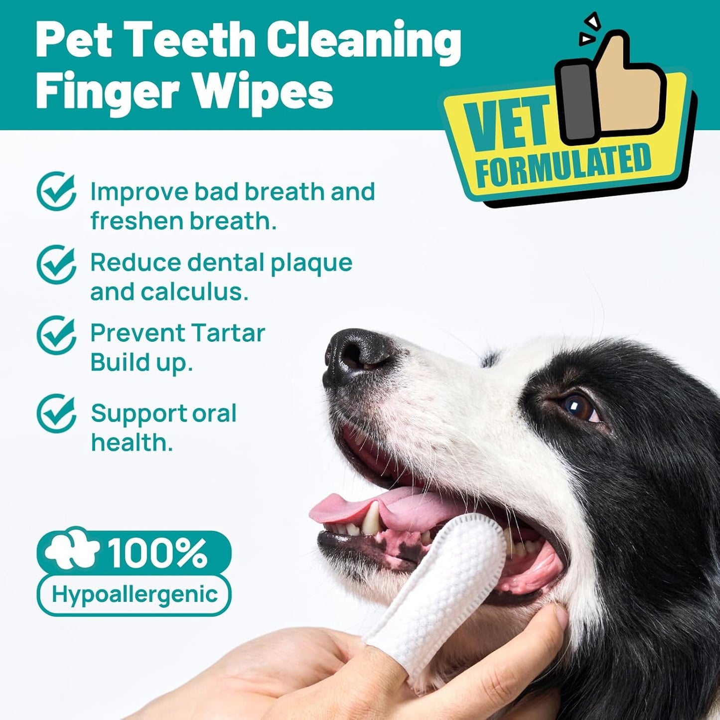 Teeth Cleaning Wipes for Dogs & Cats, Dog Finger Toothbrush Wipes, Dog Dental Care Finger Wipes, Dog Tooth Brushing Kit, Remove Plaque & Tartar Buildup, Fresh Breath (50 PCS, Unscented)