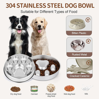 Slow Feeder Dog Bowls Stainless Steel with Non-Slip Silicone Base Metal Bowl 2 Cups Heavy Duty Large Capacity Slow Feed for Small, Medium, Large Breed Dogs to Slow Down Eating