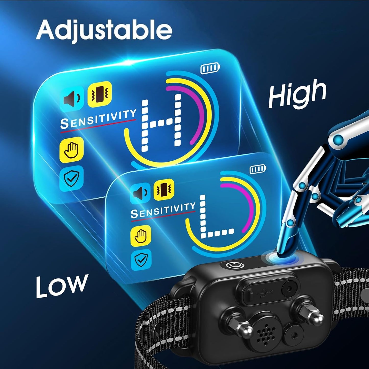 Dog Bark Collar for Large Medium Small Dogs - Smart AI 1S Stop Barking, Anti Barking Device & Dog Training Collar with Beep, Vibration & 8-Level Sensitivity, IP67 Waterproof, USB-C Fast Charge - Black