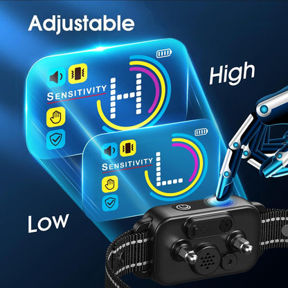 Dog Bark Collar for Large Medium Small Dogs - Smart AI 1S Stop Barking, Anti Barking Device & Dog Training Collar with Beep, Vibration & 8-Level Sensitivity, IP67 Waterproof, USB-C Fast Charge - Black